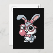 Carte Postale Cute Bunny with Glasses Blowing Bubble Gum (Devant / Derrière)