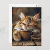 Carte Postale Cute Calico Café Matin (Devant / Derrière)