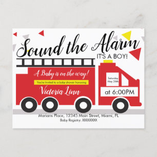 Carte Postale Cute Camion de Pompiers Véhicule Baby Shower Confe