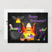Carte Postale Cute Candy Corn Éffrayant Traite Halloween heureux (Devant / Derrière)