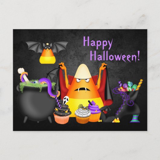 Carte Postale Cute Candy Corn Éffrayant Traite Halloween heureux (Devant)