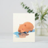 Carte Postale Cute Capybara Drinking from Blue Puddle (Debout devant)