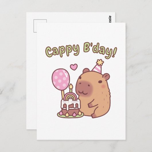 Carte Postale Cute Capybara Rainbow Birthday Cake Cappy Bday (Devant / Derrière)