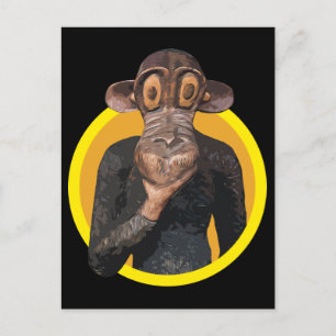 Carte Postale Cute caricature Singe sauvage animal en cercle jau