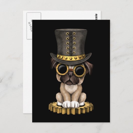 Carte Postale Cute Carlin Steampunk Chien Chien Chien Chien Coch (Devant / Derrière)