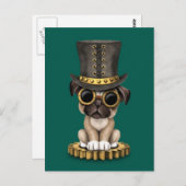 Carte Postale Cute Carlin Steampunk Chien Chien Chien Chien, tur (Devant / Derrière)