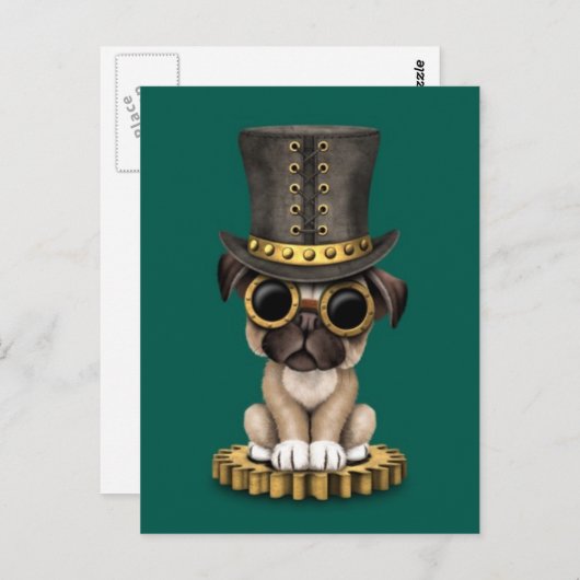 Carte Postale Cute Carlin Steampunk Chien Chien Chien Chien, tur (Devant / Derrière)
