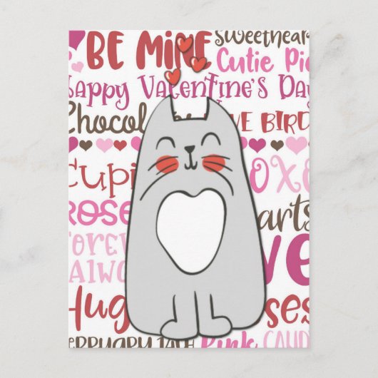 Carte Postale Cute Cartoon Chat Saint-Valentin (Devant)