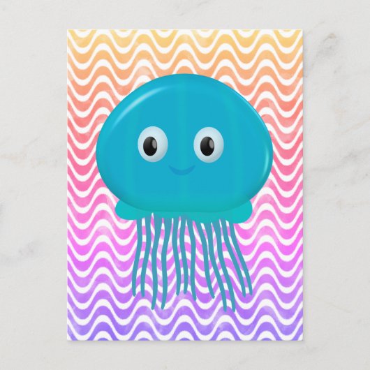 Carte Postale Cute Cartoon Jellyfish Dans Océan Coloré (Devant)