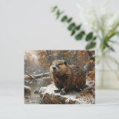 Carte Postale Cute castor pendant la peinture à l'huile d'hiver (Debout devant)