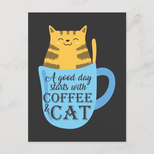 Carte Postale Cute Cat Amateur de café Kitty et Caffeine accros (Devant)