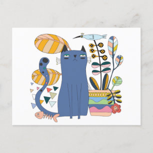 Carte postale "Cute cat and bird" Semi brillant Briefkaart