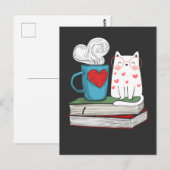 Carte Postale Cute Cat and Coffee Livre Lover Lecture de littéra (Devant / Derrière)