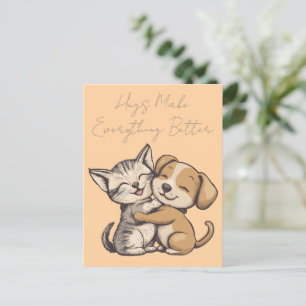 Carte Postale Cute cat and dog puppie best friends