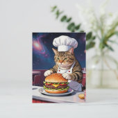Carte Postale Cute Cat Chef Making CheeseBurger in Space Diner (Debout devant)