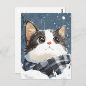 Carte Postale Cute cat cozy winter snow (Devant / Derrière)