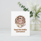 Carte Postale Cute Cat in Coffee Cup - Cozy Adventure art (Debout devant)
