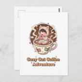 Carte Postale Cute Cat in Coffee Cup - Cozy Adventure art (Devant / Derrière)
