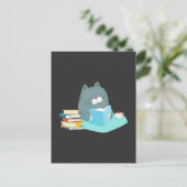 Carte Postale Cute Cat Lecture Livre Coffee Lover Bookworm (Debout devant)