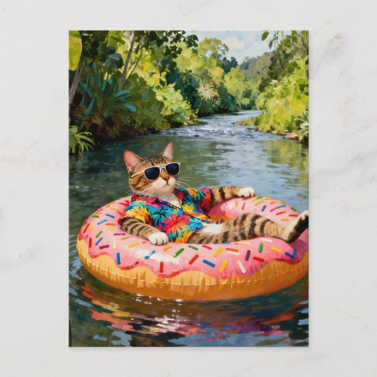 Carte Postale Cute Cat on a Float Trip (Devant)