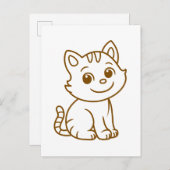 Carte Postale Cute Cat Simple Design Brown on White (Devant / Derrière)