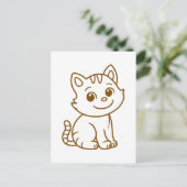 Carte Postale Cute Cat Simple Design Brown on White (Debout devant)