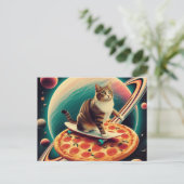Carte Postale Cute Cat Skateboarding on a Pizza Planet (Debout devant)