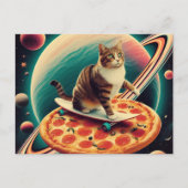 Carte Postale Cute Cat Skateboarding on a Pizza Planet (Devant)