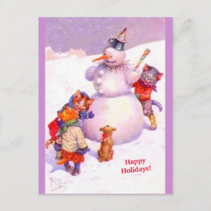 Carte Postale Cute Cats & Fabrique Snowman Purple Copie Vintage