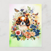 Carte Postale Cute Cavalier King Charles Puppy en Fleurs (Devant)
