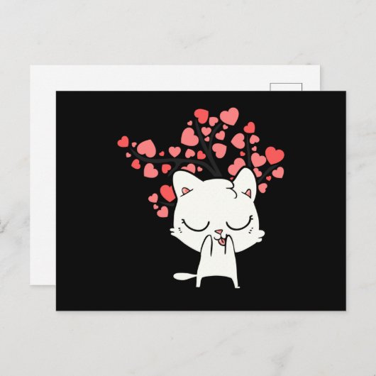 Carte Postale Cute Chat Avec Coeurs (Devant / Derrière)