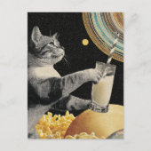 Carte Postale Cute chat avec du lait dans l'espace (Devant)