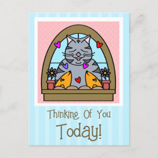 Carte Postale Cute Chat Dans La Fenêtre Avec Poisson Pensant De 
