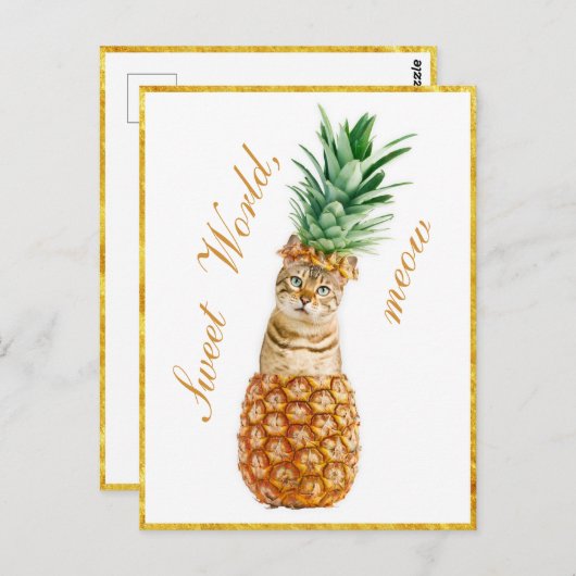 Carte Postale Cute chat dans un ananas - Funny Meow Kitty (Devant / Derrière)