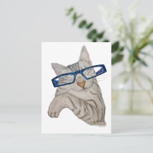 Carte Postale Cute Chat En Spectacles Main Tirée (Debout devant)