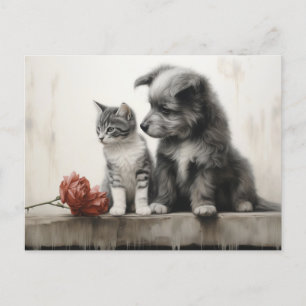 Carte Postale Cute chat et chien