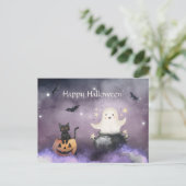 Carte Postale Cute chat et Fantôme Halloween (Debout devant)