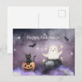 Carte Postale Cute chat et Fantôme Halloween (Devant / Derrière)