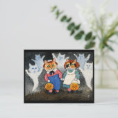 Carte Postale Cute Chat Halloween Art Costume Citrouille (Debout devant)