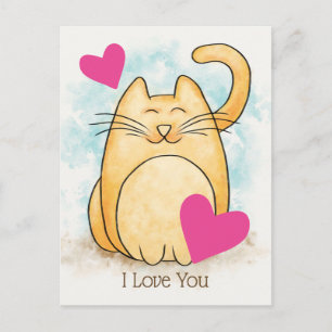 Carte Postale Cute Chat Je T'Aime Coeurs