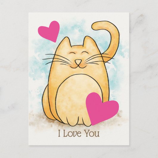 Carte Postale Cute Chat Je T'Aime Coeurs (Devant)
