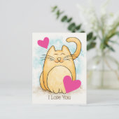 Carte Postale Cute Chat Je T'Aime Coeurs (Debout devant)