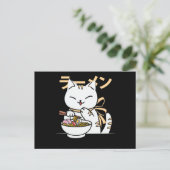 Carte Postale Cute chat manger Ramen | Cadeau pour Chat & Ramen  (Debout devant)