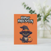 Carte Postale Cute Chat Noir Avec Citrouille Jack-o'-lantern (Debout devant)