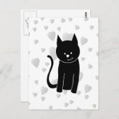 Carte Postale Cute Chat Noir avec Coeurs. (Devant / Derrière)