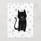 Carte Postale Cute Chat Noir avec Coeurs. (Devant)
