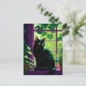 Carte Postale Cute chat noir dans une fenêtre (Debout devant)