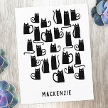 Carte Postale Cute Chat Noir Personnalisé<br><div class="desc">Joli petit chat noir. Art original de Nic Squirrell. Modifiez le nom pour personnaliser.</div>