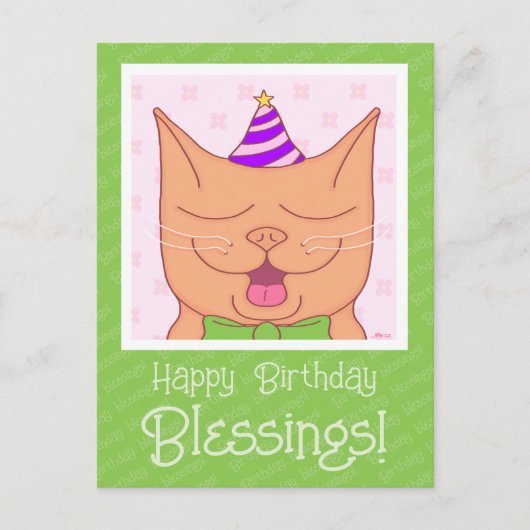 Carte Postale Cute Chat Orange Avec Bénédiction Casquette Annive (Devant)