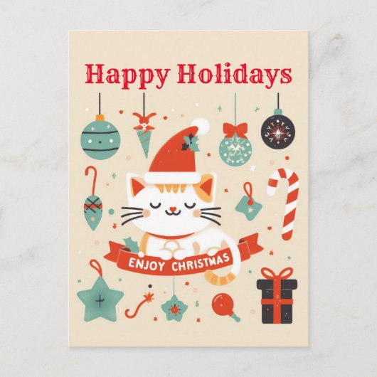 Carte Postale Cute chat Profitez de la saison de Noël (Devant)